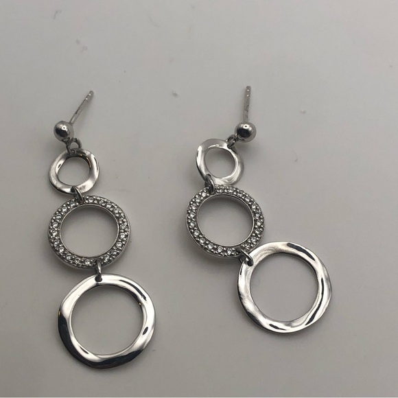 janinas Sterling Silver & Cz Circles Sparkly Dangle Stud Earrings 1.7” - Picture 3 of 6